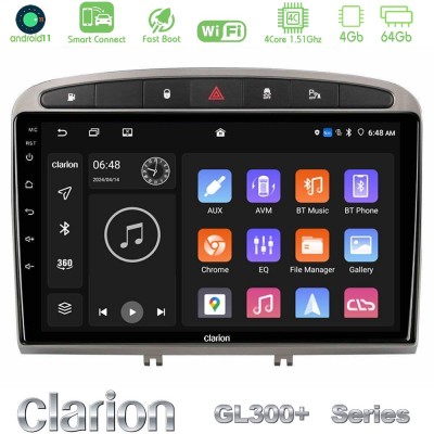 Clarion GL300+ Series 4Core Android11 4+64GB Peugeot 308/RCZ Navigation Multimedia Tablet 9" (Ασημί Χρώμα)