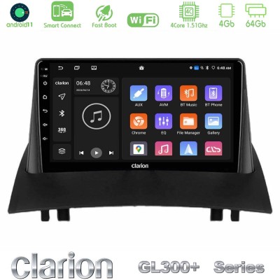 Clarion GL300+ Series 4Core Android11 4+64GB Renault Megane 2 2002-2008 Navigation Multimedia Tablet 9"