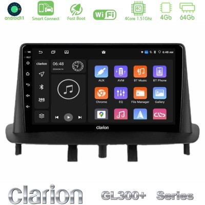 Clarion GL300+ Series 4Core Android11 4+64GB Renault Megane 3 2009-2013 Navigation Multimedia Tablet 9"