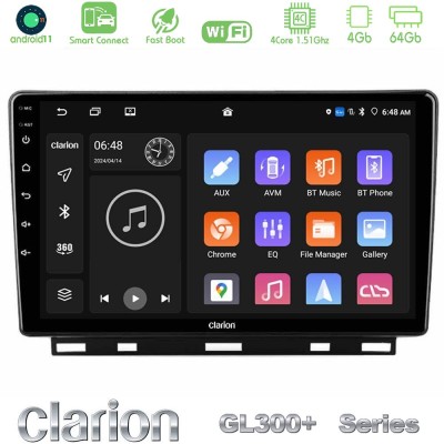 Clarion GL300+ Series 4Core Android11 4+64GB Renault Clio 5 2020-2025 Navigation Multimedia Tablet 9"