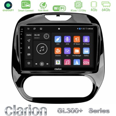 Clarion GL300+ Series 4Core Android11 4+64GB Renault Captur 2013-2019 (Manual AC) Navigation Multimedia Tablet 9"