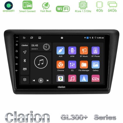 Clarion GL300+ Series 4Core Android11 4+64GB Skoda Rapid 2013-2017 Navigation Multimedia Tablet 9"