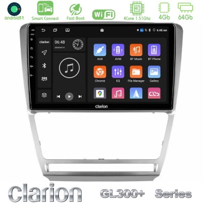Clarion GL300+ Series 4Core Android11 4+64GB Skoda Octavia 5 Navigation Multimedia Tablet 10"