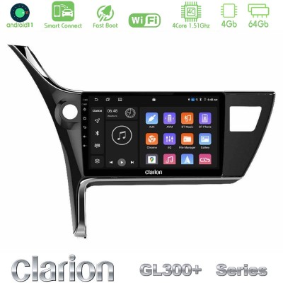 Clarion GL300+ Series 4Core Android11 4+64GB Toyota Corolla 2017-2018 Navigation Multimedia Tablet 10"