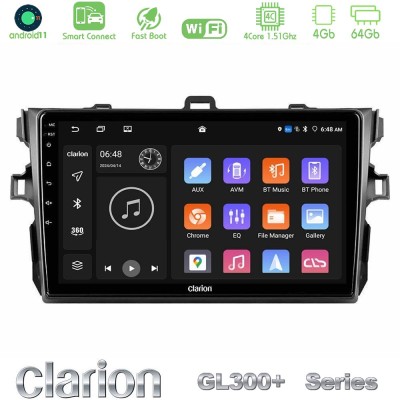 Clarion GL300+ Series 4Core Android11 4+64GB Toyota Corolla 2007-2012 Navigation Multimedia Tablet 9"