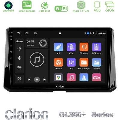 Clarion GL300+ Series 4Core Android11 4+64GB Toyota Corolla 2019-2022 Navigation Multimedia Tablet 10"