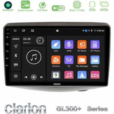 Clarion GL300+ Series 4Core Android11 4+64GB Toyota Yaris 1999 - 2006 Navigation Multimedia Tablet 9"