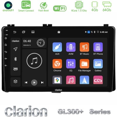 Clarion GL300+ Series 4Core Android11 4+64GB Toyota Corolla/Auris 2017-2019 Navigat-ion Multimedia Tablet 9"
