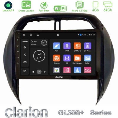 Clarion GL300+ Series 4Core Android11 4+64GB Toyota RAV4 2001-2005 (Auto A/C) Navigation Multimedia Tablet 9"