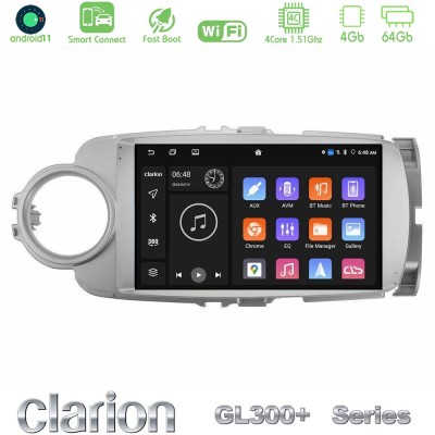 Clarion GL300+ Series 4Core Android11 4+64GB Toyota Yaris Navigation Multimedia Tablet 9"