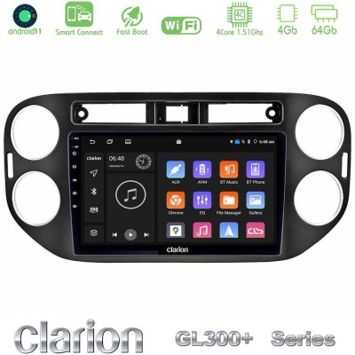 Clarion GL300+ Series 4Core Android11 4+64GB VW Tiguan Navigation Multimedia Tablet 9" (23mm alarm button)