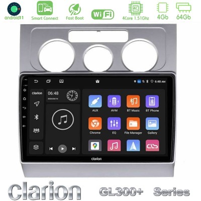 Clarion GL300+ Series 4Core Android11 4+64GB VW Touran 2003-2011 Navigation Multimedia Tablet 10"