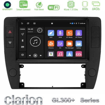 Clarion GL300+ Series 4Core Android11 4+64GB VW Passat B5 2001-2005 Navigation Multimedia Tablet 9"