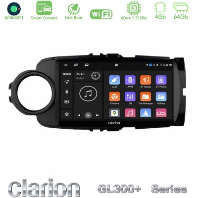 Clarion GL300+ Series 4Core Android11 4+64GB Toyota Yaris Navigation Multimedia Tablet 9" (Μαύρο Χρώμα)