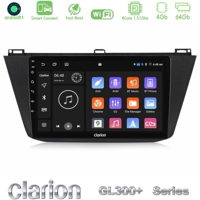 Clarion GL300+ Series 4Core Android11 4+64GB Vw Tiguan 2016-2022 Navigation Multimedia Tablet 10"