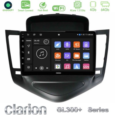 Clarion GL300+ Series 4Core Android11 4+64GB Chevrolet Cruze 2009-2012 Navigation Multimedia Tablet 9" (Μαύρο)