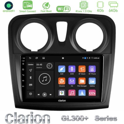 Clarion GL300+ Series 4Core Android11 4+64GB Dacia Dokker 2014-2021 Navigation Multimedia Tablet 9"
