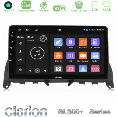 Clarion GL300+ Series 4Core Android11 4+64GB Mercedes C Class W204 Navigation Multimedia Tablet 9" (Σκούρο καφέ)