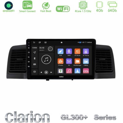 Clarion GL300+ Series 4Core Android11 4+64GB Toyota Corolla 2002-2006 Navigation Multimedia Tablet 9" (Black)