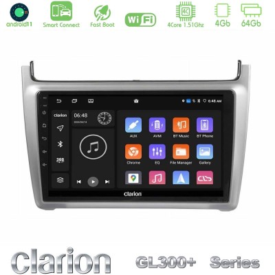 Clarion GL300+ Series 4Core Android11 4+64GB Vw Polo 2014-2017 Navigation Multimedia Tablet 9" (Silver)