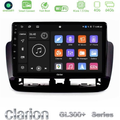 Clarion GL300+ Series 4Core Android11 4+64GB Seat Ibiza 2012-2015 Navigation Multimedia Tablet 9" (Piano Black)