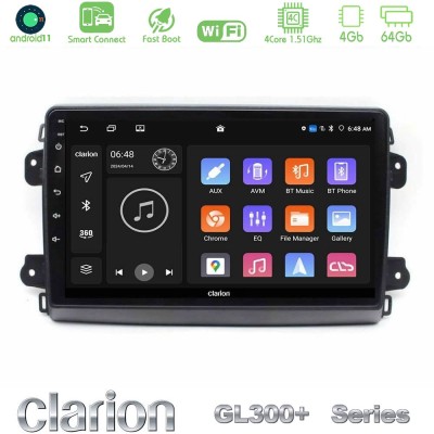 Clarion GL300+ Series 4Core Android11 4+64GB Citroen/Fiat/Opel Navigation Multimedia Tablet 9"