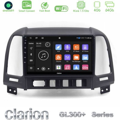 Clarion GL300+ Series 4Core Android11 4+64GB Hyundai Santa Fe 2006-2013 Navigation Multimedia Tablet 9"