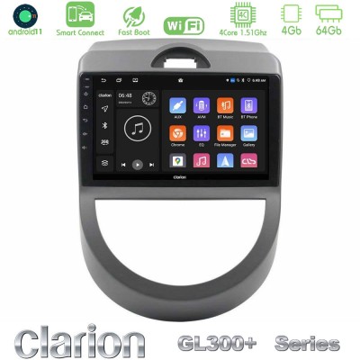Clarion GL300+ Series 4Core Android11 4+64GB Kia Soul 2009-2011 Navigation Multimedia Tablet 9"