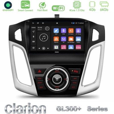 Clarion GL300+ Series 4Core Android11 4+64GB Ford Focus 2012-2018 Navigation Multimedia Tablet 9"