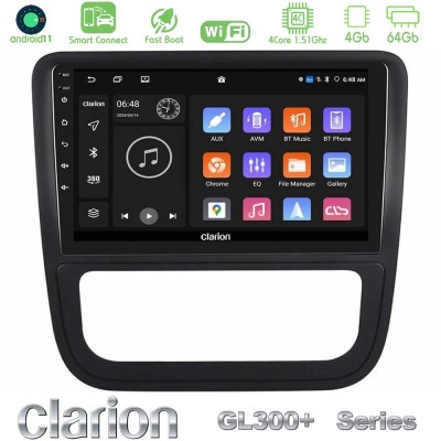 Clarion GL300+ Series 4Core Android11 4+64GB VW Scirocco 2008-2014 Navigation Multimedia Tablet 9" (Μαύρο Χρώμα)
