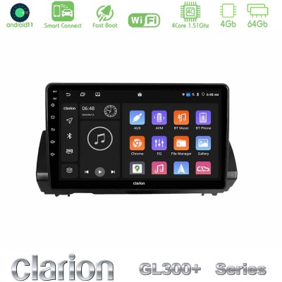 Clarion GL300+ Series 4Core Android11 4+64GB Dacia Sandero/Logan/Jogger 2022- Navigation Multimedia Tablet 9"