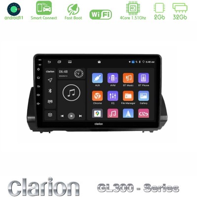 Clarion GL300 Series 4Core Android11 2+32GB Dacia Sandero/Logan/Jogger 2022- Navigation Multimedia Tablet 9" Με Carplay & Androi