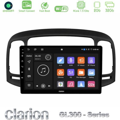 Clarion GL300 Series 4Core Android11 2+32GB Hyundai Accent 2006-2011 Navigation Multimedia Tablet 9" Με Carplay & Android Auto