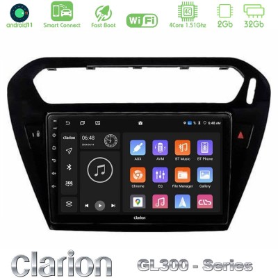Clarion GL300 Series 4Core Android11 2+32GB Citroen C-Elysee / Peugeot 301 Navigation Multimedia Tablet 9" Με Carplay & Android 