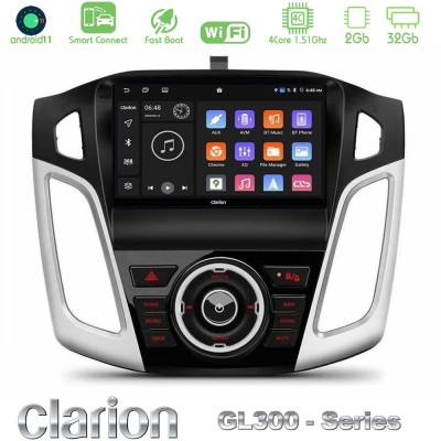 Clarion GL300 Series 4Core Android11 2+32GB Ford Focus 2012-2018 Navigation Multimedia Tablet 9" Με Carplay & Android Auto