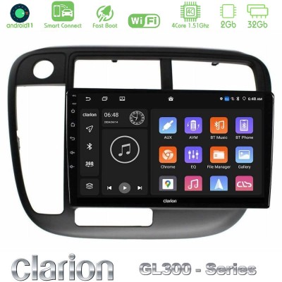 Clarion GL300 Series 4Core Android11 2+32GB Honda Civic 1995-2001 Navigation Multimedia Tablet 9" Με Carplay & Android Auto