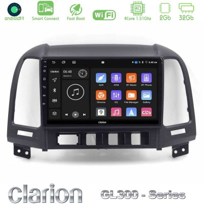 Clarion GL300 Series 4Core Android11 2+32GB Hyundai Santa Fe 2006-2013 Navigation Multimedia Tablet 9" Με Carplay & Android Auto