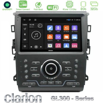 Clarion GL300 Series 4Core Android11 2+32GB Ford Mondeo 2014-2021 Navigation Multimedia Tablet 9" Με Carplay & Android Auto