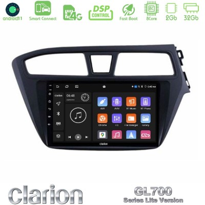 Clarion GL700 Lite Series 8Core Android11 2+32GB Hyundai i20 2014-2018 RHD Navigation Multimedia Tablet 9" Με Carplay & Android 