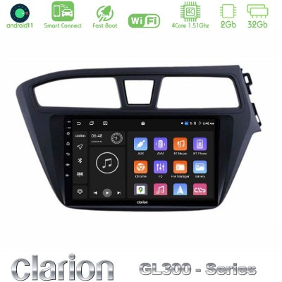 Clarion GL300 Series 4Core Android11 2+32GB Hyundai i20 2014-2018 RHD Navigation Multimedia Tablet 9" Με Carplay & Android Auto