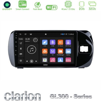 Clarion GL300 Series 4Core Android11 2+32GB Toyota Yaris (Vitz) 2015-2020 RHD Navigation Multimedia Tablet 9" Με Carplay & Andro