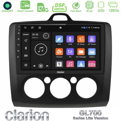 Clarion GL700 Lite Series 8Core Android11 6+128GB Ford Focus Manual AC Navigation Multimedia Tablet 9" (Μαύρο Χρώμα) Με Carplay 