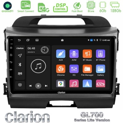 Clarion GL700 Lite Series 8Core Android11 6+128GB Kia Sportage Navigation Multimedia Tablet 9" Με Carplay & Android Auto