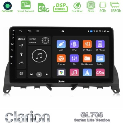 Clarion GL700 Lite Series 8Core Android11 6+128GB Mercedes C Class W204 Navigation Multimedia Tablet 9" Με Carplay & Android Aut