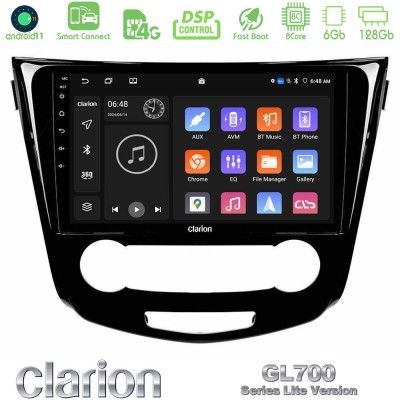 Clarion GL700 Lite Series 8Core Android11 6+128GB Nissan Qashqai J11 (Manual A/C) Navigation Multimedia Tablet 10" Με Carplay & 