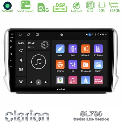 Clarion GL700 Lite Series 8Core Android11 6+128GB Peugeot 208/2008 Navigation Multimedia Tablet 10" Με Carplay & Android Auto