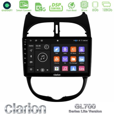 Clarion GL700 Lite Series 8Core Android11 6+128GB Peugeot 206 Navigation Multimedia Tablet 9" Με Carplay & Android Auto