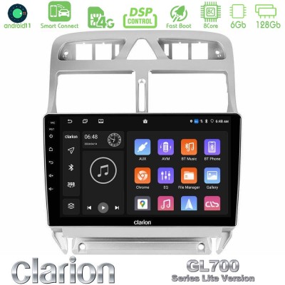 Clarion GL700 Lite Series 8Core Android11 6+128GB Peugeot 307 2002-2008 Navigation Multimedia Tablet 9" Με Carplay & Android Aut