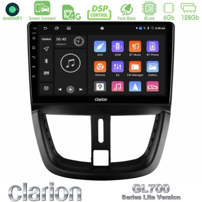 Clarion GL700 Lite Series 8Core Android11 6+128GB Peugeot 207 Navigation Multimedia Tablet 9" Με Carplay & Android Auto