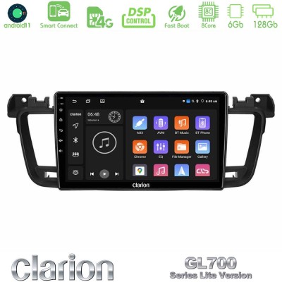 Clarion GL700 Lite Series 8Core Android11 6+128GB Peugeot 508 2010-2018 Navigation Multimedia Tablet 9" Με Carplay & Android Aut